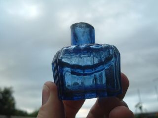Antique Victorian Sheared Top Cobalt Blue Glass Ink Bottle. 3