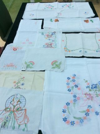Joblot Vintage Hand Embroidered Linens Inc T/cloths/mats/runners Crinoline Lady