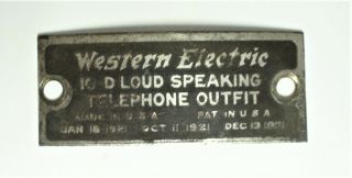 Name Plate For Western Electric Antique Loud Speaking Telephone Outfit