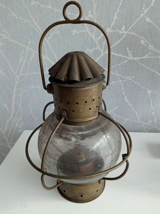 " Boats Brass Cabin Lamp C/w Oil Burner " Needs A Polish Etc,  For Boat Or Display.