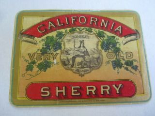 Old Antique - C.  1900 - California Sherry - Wine Label