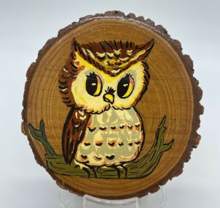 Owl On Wood Plaque Wall Art - 1976 Vintage Hand Painted Signed By Artist