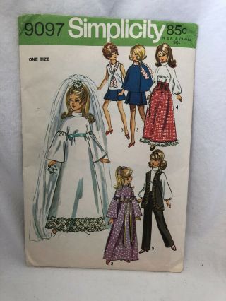 Vintage 1970 Simplicity Sewing Pattern 9097 Barbie Doll Clothes Maddie Mod