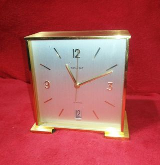 Relide Rare Vintage Brass Electric Desk Clock With Date Swiss Jeweled Movement