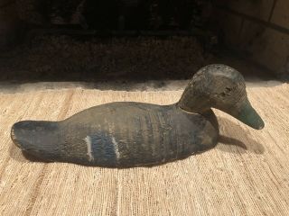 Vintage Wood Carved Duck Decoy With Glass Eyes American Folk Art