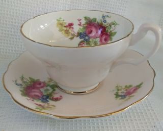 E B Foley Pink Teacup And Saucer Set With Roses Inside