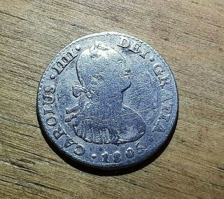 Mexican Silver Coin 1 Real Carolus Iiii Armored Bust 1805 Rare