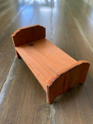 Dollhouse Miniature Wooden Bed Frame Antique Vintage Small Toy Furniture Bedroom