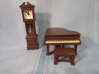Vintage Fisher Price Dollhouse Furniture 1977 Piano,  Bench,  Grandfather Clock