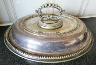 Signed Epns Vintage Oval Plate With Lid/cover - Handle Rotatable.  L - 29x21cm,  W - 1.  1kg