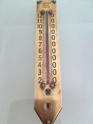 James J Hicks Maker London Vintage Antique Brass Wooden Celsius Thermometer Old