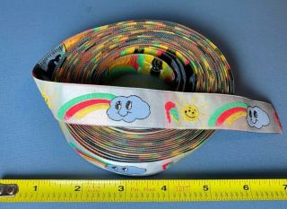 Vintage 1980s Happy Face Rainbow Cloud 25 Ft Satin 1” Sewing Novelty Trim 80s