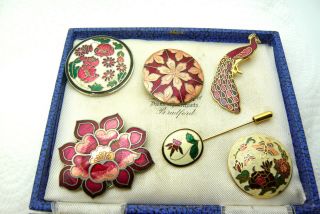 Vintage Jewellery Enamel Cloisonne Flower Brooches Pins Inc Fish