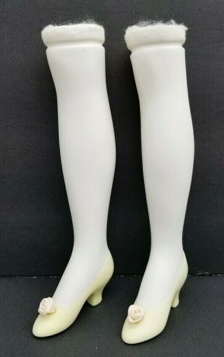 Vintage Porcelain Doll Legs High Heels & Silk Flower Set Of 2 Right & Left 6.  5 "