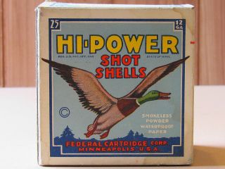 Vintage Federal Hi - Power 12 Ga.  Shotgun Shell Box Rare Empty Collector