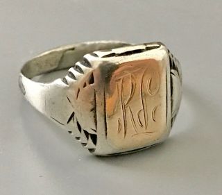 Antique Sterling Silver & Gold Signet Ring