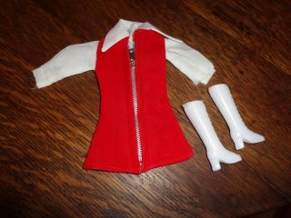 Vintage Barbie Sized Clone Red Zipper Dress Boots & Blouse Maddie Mod Outfit