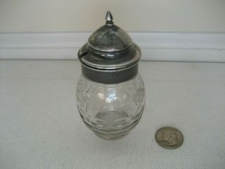 Vintage Jam Or Mustard Jar With Etched Glass Silver Or Nickel Plated Hinged Top