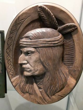 Vtg Karl Rothammer Native American Indian Bust: Imitation Wood Art Wall Plaque