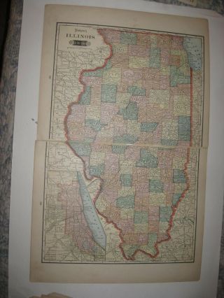 Large Antique 1904 Illinois Map Rebus Title Railroad Chicago Detailed Fine Nr