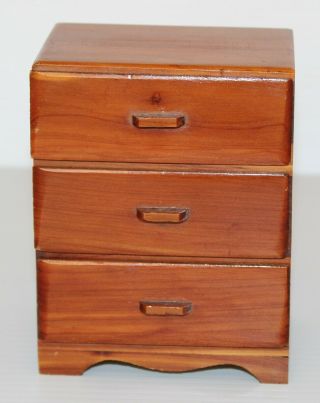 Dollhouse Dovetailed 5 " Wooden Chest Of Drawers Miniature Bureau Dresser Vintage