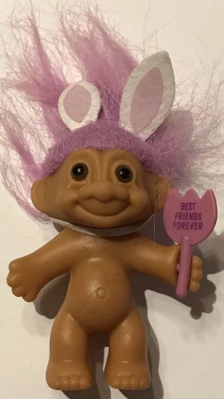 Vintage Best Friends Are Forever Tulip Easter Troll 3 " Figure Purple Bunny Hair