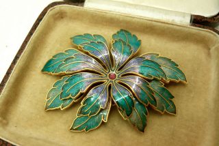 Vintage Jewellery Enamel Cloisonne Flower Brooch Pin