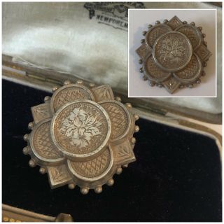 Antique Victorian Jewellery Sterling Silver Engraved Flower Brooch Pin