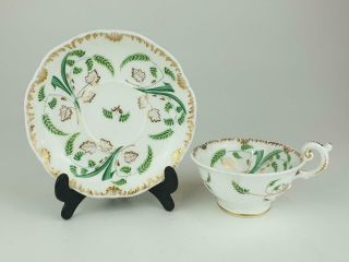 Fine Antique Davenport Tea Cup & Saucer,  Pattern 984,  Gilded & Green Wheat C1820