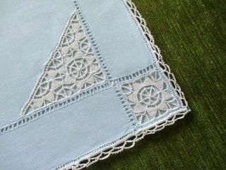 Antique Lefkara Blue Linen Pillowcase Needle Lace Decoration