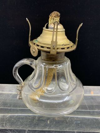 Antique Scoville No.  1 Queen Ann Oil Lamp 3 Seam Glass W/handle Rare
