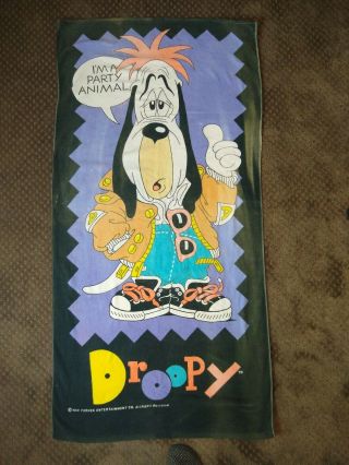 Droopy Party Animal Beach Bath Towel Vintage 1990 Turner Entertainment 90s Style