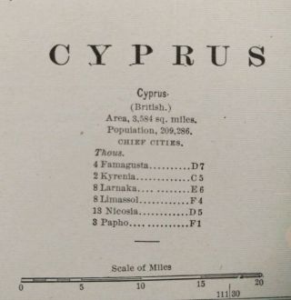 Vintage 1901 Cyprus & Crete Atlas Map 14 " X11 " Old Antique Larnaka Papho