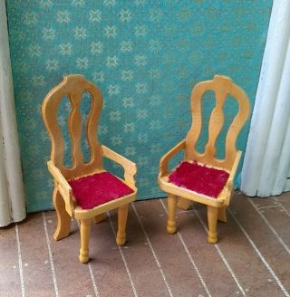 Vintage Delicate 1:16 Scale Dollhouse Wooden Chairs Velvet Seats Rare?