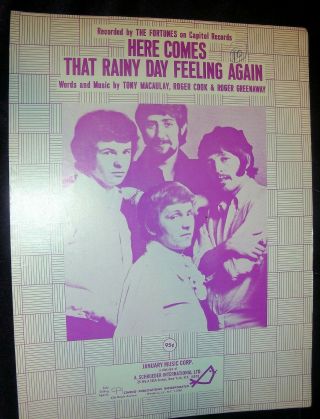 1971 Here Comes That Rainy Day Feeling Again Sheet Music The Fortunes,  Macaulay
