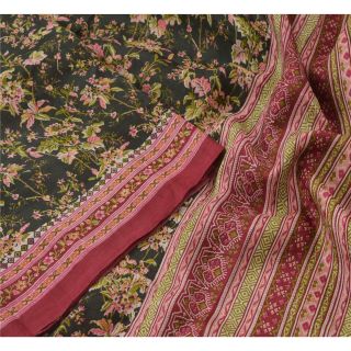 Sanskriti Vintage Black Sarees Pure Silk Printed Sari Craft Decor 5 Yd Fabric