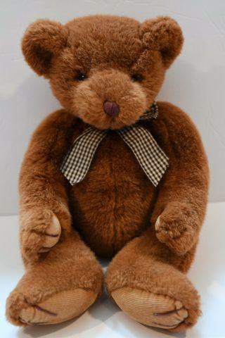 Vintage Russ Berrie Plush Brown Bromley Teddy Bear Bow 14”
