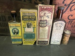 3 Veterinary Antique Patent Quack Medicine Druggist Bottle Daniels Legear Blumer