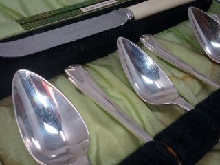 Seven Piece Firth Brearley Silver Plated Art Deco Grapefruit Set Spoons Knife