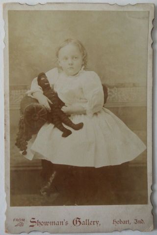 Antique/vintage Cabinet Card Photograph Girl With African - American Cloth Doll