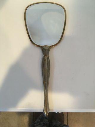 Vintage Antique Hand Held Vanity Mirror With Plastic Floral Back