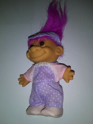 Vintage Russ Troll Doll Purple Polka Dot Overalls With Purple Hair