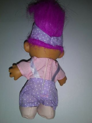 Vintage Russ Troll Doll Purple Polka Dot Overalls With Purple Hair 2