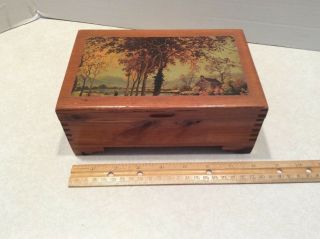 Vintage Cedar Wood Trinket/jewelry Box,  Woodland Scene On Top