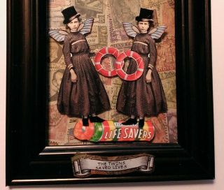 altered art vintage advertising fairy frame LIFESAVERS OOAK whimsical sisters 3