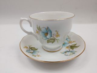 Vintage Queen Anne Blue Florals Bone China Footed Tea Cup & Saucer Patt 8618