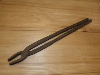 Estate Find Hand Forged Blacksmith Duckbill Tongs 15.  5 " Long Vintage Antique
