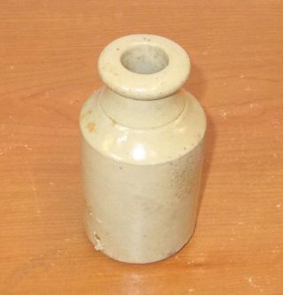 Antique 1800s Beige Stoneware Crock Ink Bottle Larger Size 4 Inches Tall