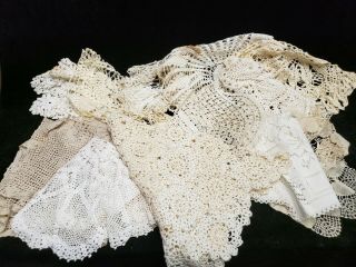 12 Big Vintage Antique Hand Crocheted Doily Tablecloth Cream White Shades Crafts