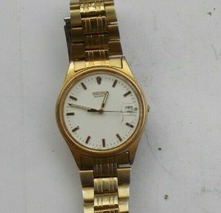 RARE Vintage Men ' s Seiko Watch Wristwatch 7N42 - 8A30 Gold Tone Collectible LOOK 3
